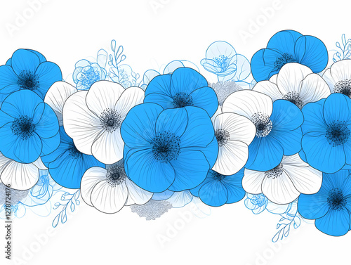 Blue and White Floral Illus...