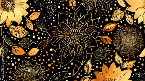 Golden Floral Illustration ...