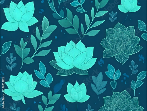 Teal Floral Illustration Ba...