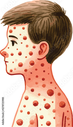 Watercolor vector illustration of a human suffering with measels