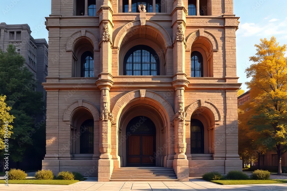 Fototapeta premium Stunning Facade of a Historic Building with Archways and Decorative Elements