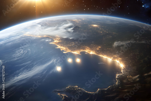 Earth's Night Lights 3D Render