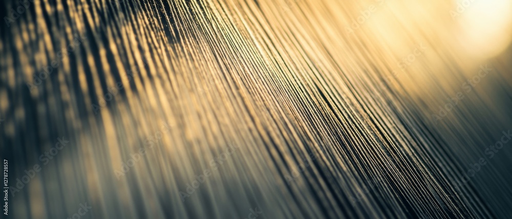 Obraz premium Golden threads are illuminated in soft, warm lighting, creating an abstract texture reminiscent of shimmering silk against a gentle glow.