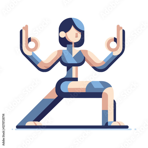 Minimal vector UI illustration girl doing yoga pose fitness Virabhadrasana II