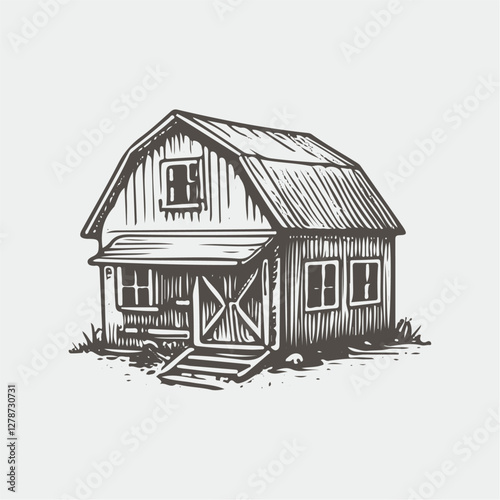 Hand drawn illustration of Hand Drawn Barn Sketch featuring detailed vintage style artwork for design and artistic projects