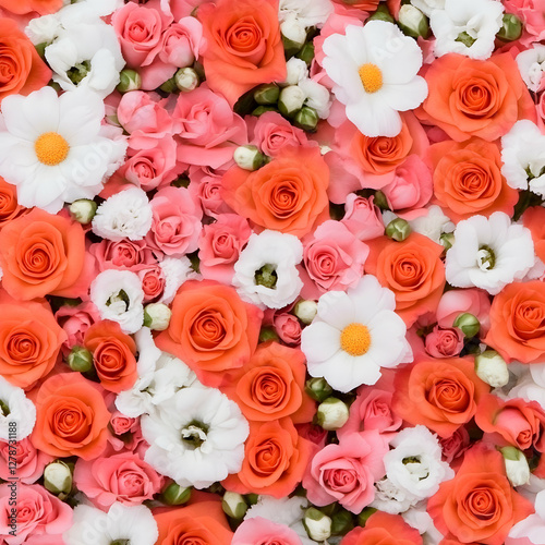 Vibrant Coral Roses and Whi...