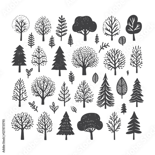 Hand drawn illustration of Hand Drawn Trees Sketch Collection featuring detailed vintage style artwork for design and artistic projects
