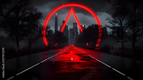 Red Neon Cityscape Road Ill...