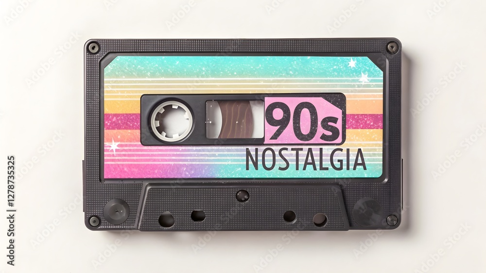 Fototapeta premium Retro cassette tape with vaporwave glitch effect