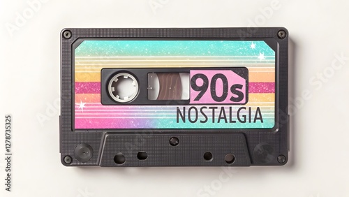 Retro cassette tape with vaporwave glitch effect