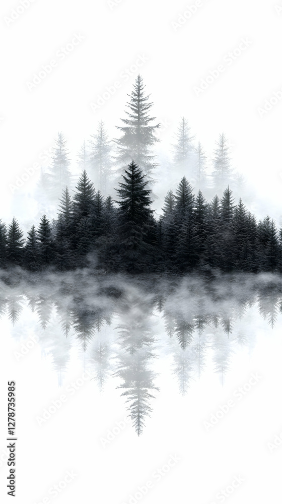 Obraz premium Misty Forest Reflection 3D Illustration
