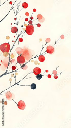 Red Berries Watercolor Illu...