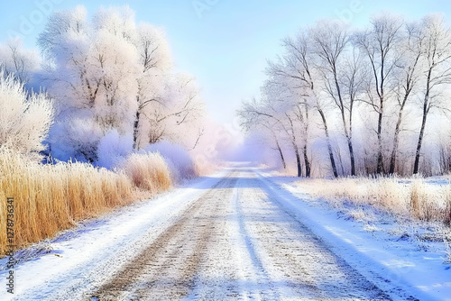 Snowy Road Winter Landscape...