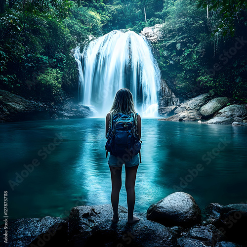 Tranquil Waterfall Illustra...