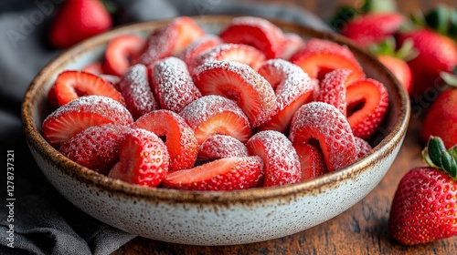 Bowl of sugared sliced strawberries photo