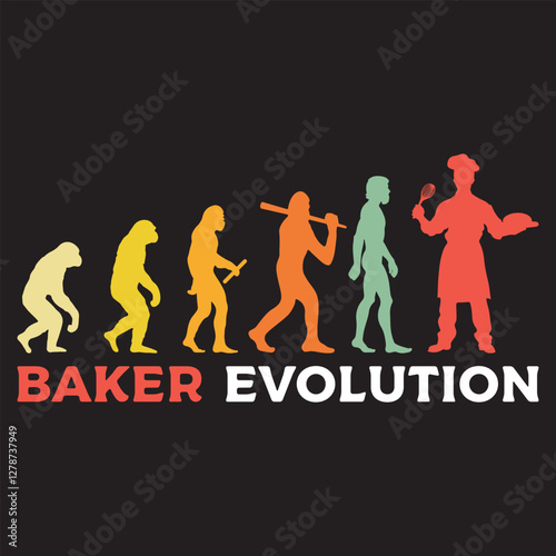 baker Evolution illustration, Human Evolution Silhouette Design, evolution of man T-shirt vector