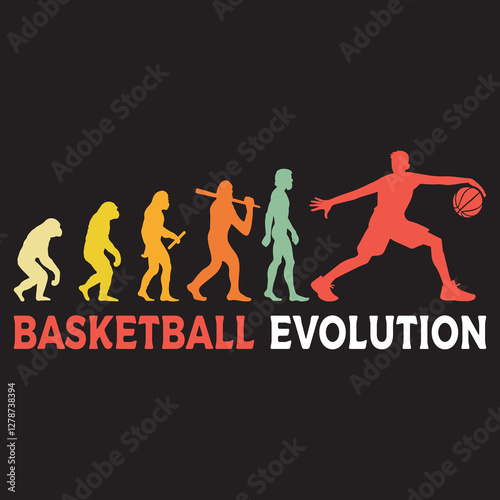 basketball Evolution illustration, Human Evolution Silhouette Design, evolution of man T-shirt vector