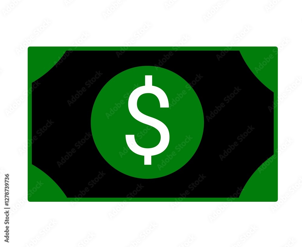 American dollar bill flat icon. Currency, symbol, logo, business, illustration, vector, economy. American dollar bill flat icon. Currency, symbol, logo, business, illustration, vector, economy.