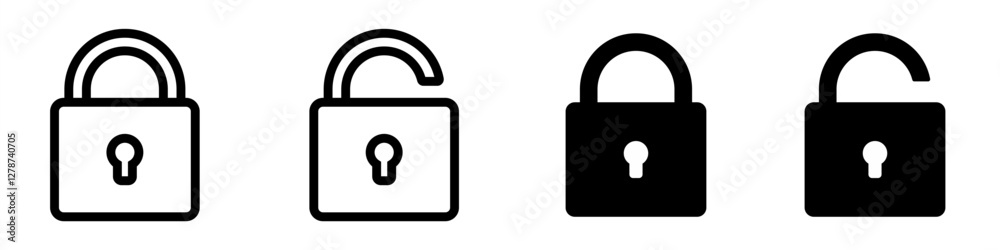 Padlock icon collection. Locked and unlocked padlock in line and flat icon design. Vector illustration. Editable stroke EPS 10 Padlock icon collection. Locked and unlocked padlock in line and flat icon design. Vector illustration. Editable stroke EPS 10