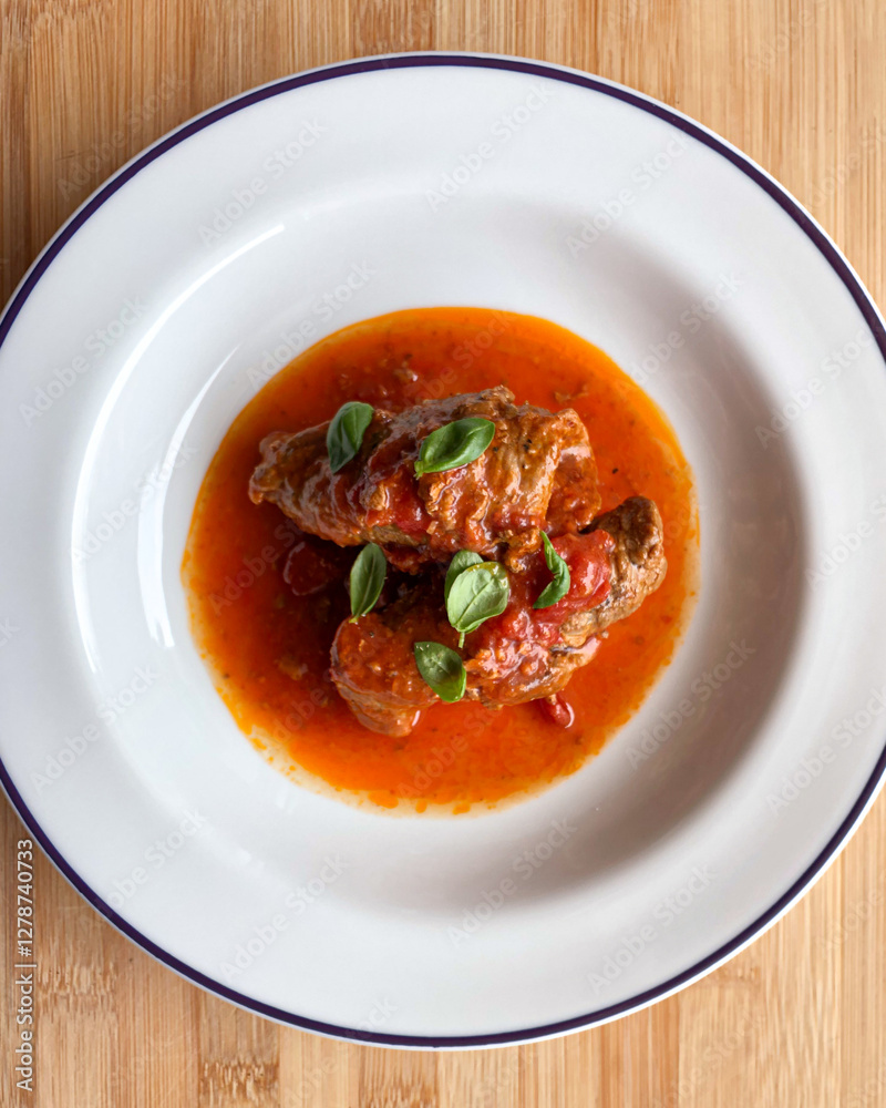 stuffed and cooked steak in tomato sauce stuffed and cooked steak in tomato sauce