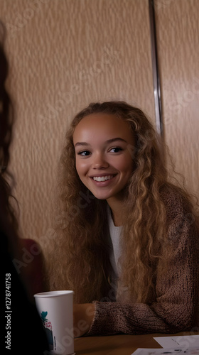 Smiling Girl Photo, Curly H...