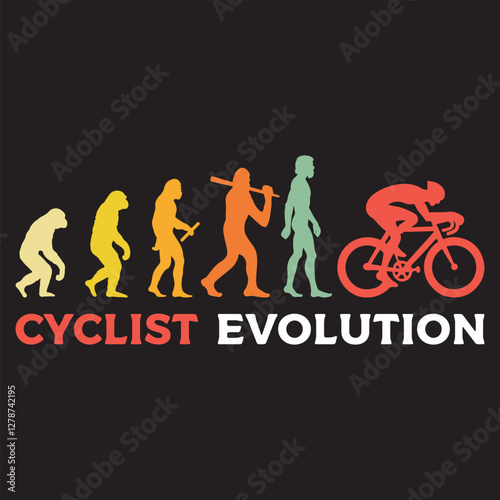 cyclist Evolution vector illustration, Human Evolution Silhouette Design, evolution of man T-shirt
