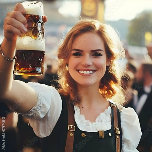 Woman Cheers Beer Mug, Real...