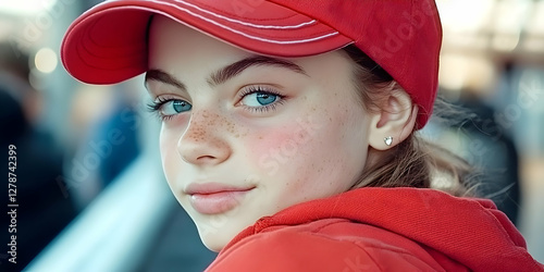 Red Cap Girl Portrait Illus...
