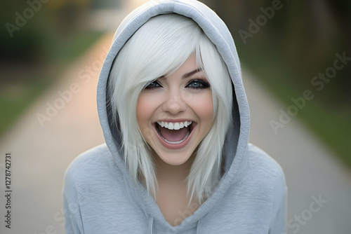 Joyful Girl in Hoodie Illus...