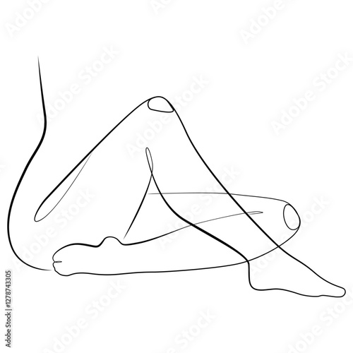 Women's legs one line drawing on white isolated background