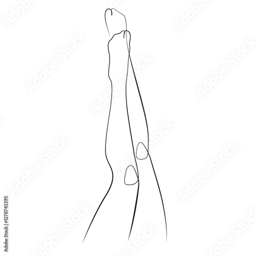 Women's legs one line drawing on white isolated background