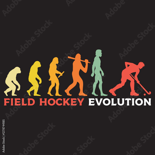 hockey Evolution vector illustration, Human Evolution Silhouette Design, evolution of man T-shirt
