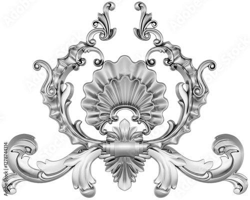 Silver ornament on white background, 3D render
