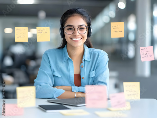 Smiling Woman with Headphon...