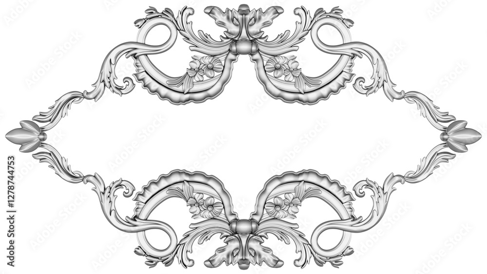 Silver ornament on white background, 3D render
Silver ornament on white background, 3D render