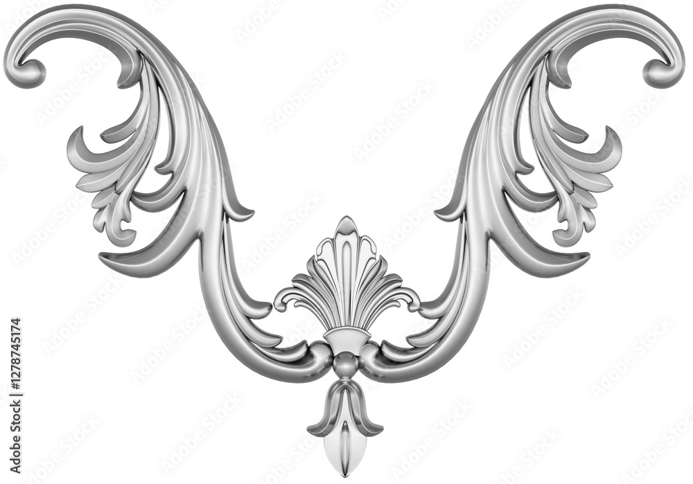 Fototapeta premium Silver ornament on white background, 3D render 