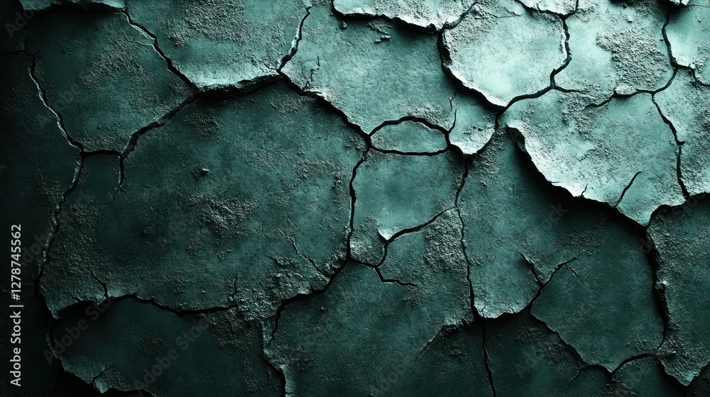 Obraz premium Cracked teal earth, drought backdrop, texture