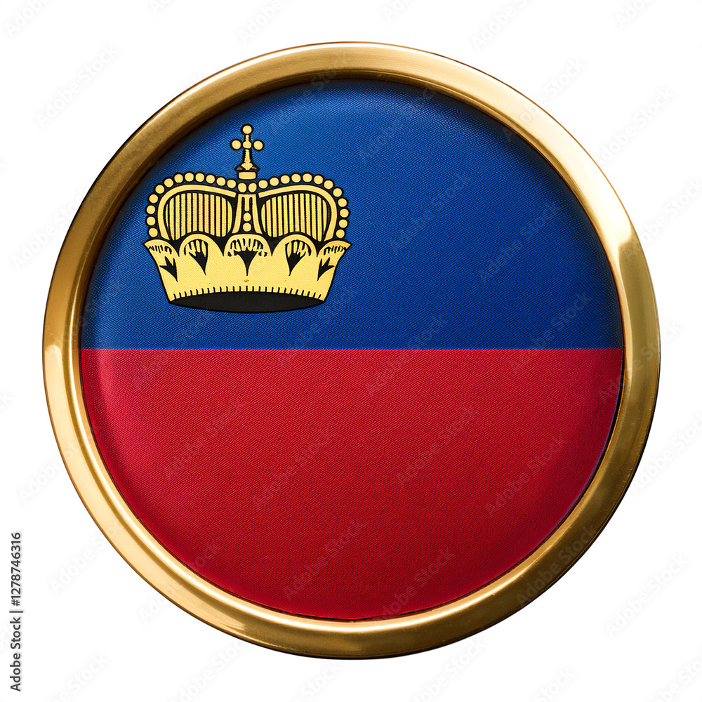 Obraz premium リヒテンシュタインの国旗のブローチ。白背景。(Liechtenstein flag brooch on white background.) 
