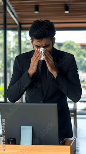 Businessman Sneezing Realis...
