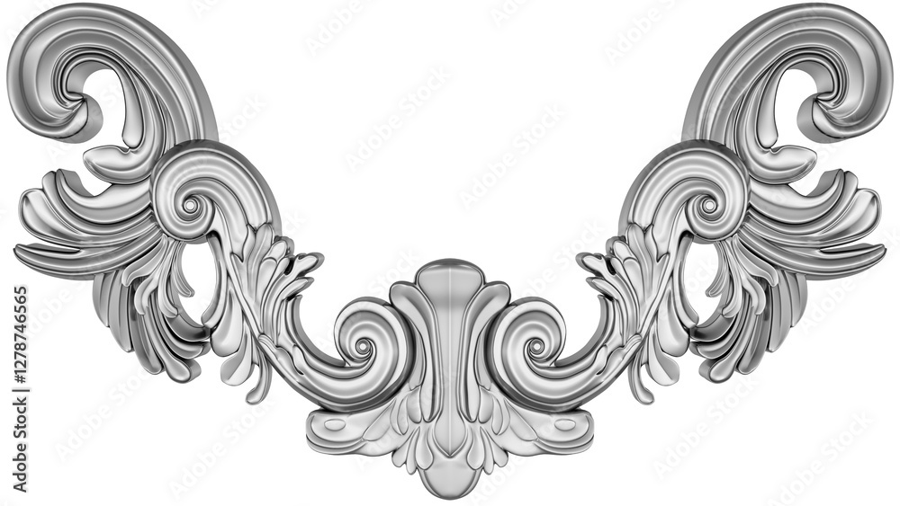 Fototapeta premium Silver ornament on white background, 3D render 