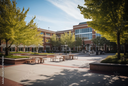 Exterior view of the beautifully designed school building generative ai