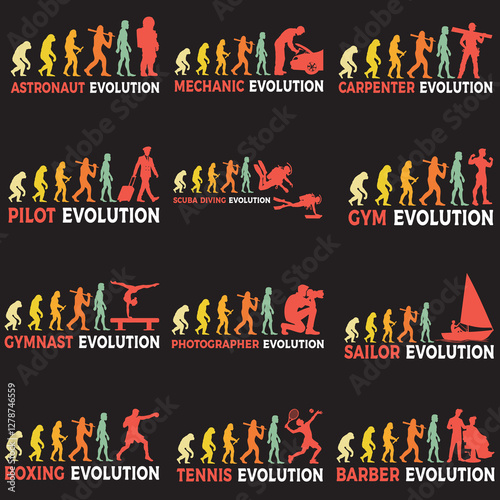 Collection of evolution of man illustration, Evolution T-shirt vector , Human Evolution Silhouette design
