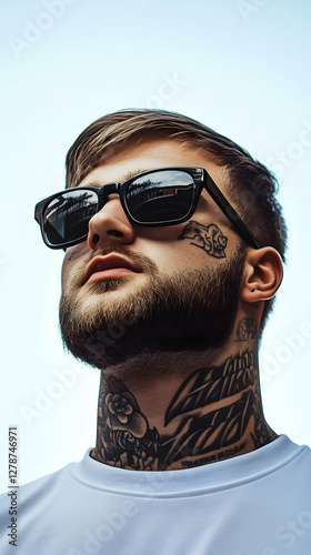 Stylish Tattooed Man in Sun...