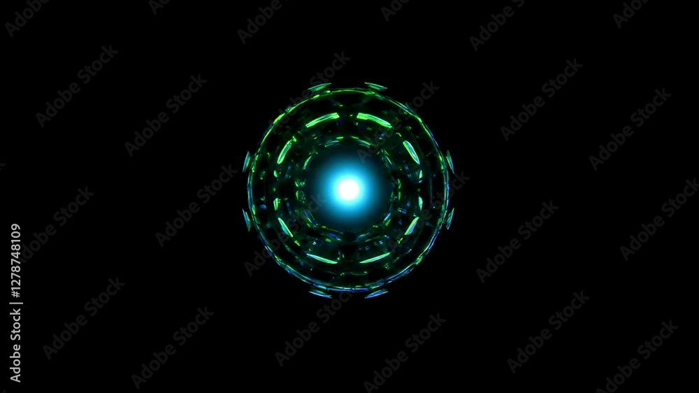 Hologram chalking and sparkling green ball on a black background