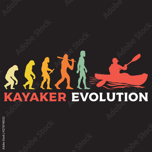 kayaker Evolution vector illustration, Human Evolution Silhouette Design, evolution of man T-shirt
