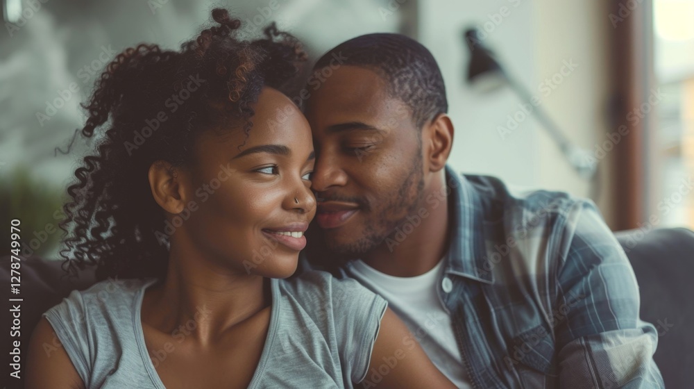 Couple exploring fatherhood challenges and infertility issues while embracing each other in a cozy setting Couple exploring fatherhood challenges and infertility issues while embracing each other in a cozy setting
