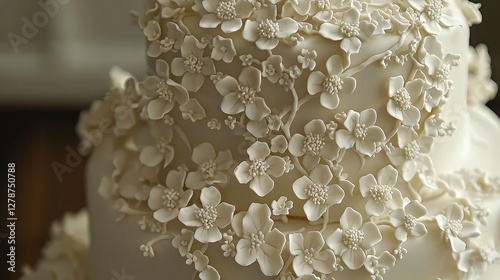 Ornate wedding cake, tiered design, floral decorations photo