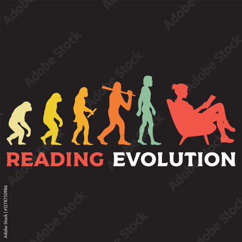 reading Evolution vector illustration, Human Evolution Silhouette Design, evolution of man T-shirt
