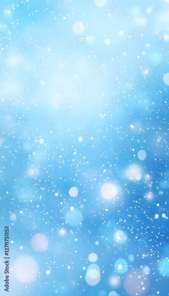 Light blue background filled with white bokeh and snowflakes Light blue background filled with white bokeh and snowflakes
