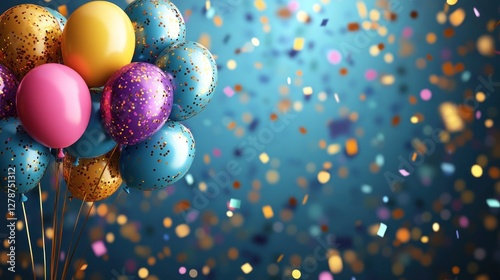 Festive balloons, confetti, celebration, party, background